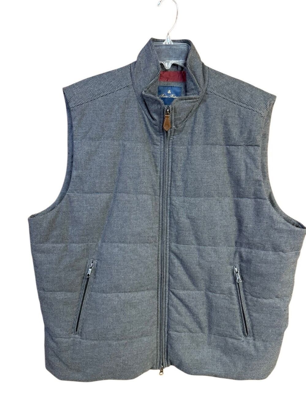 Brooks Brothers gray houndstooth Cotton Blend full-zip quilted vest, Sz XXL
